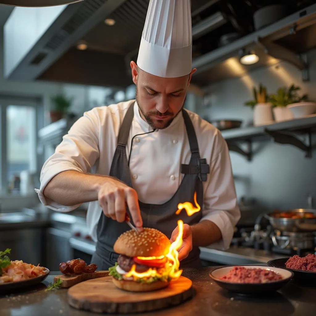 Chef de Burger Daddy preparando hamburguesas